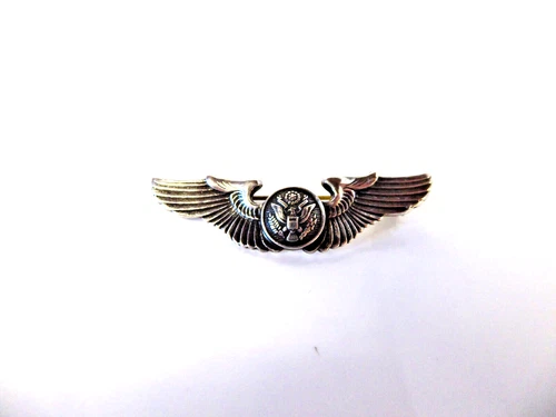 VINTAGE STERLING WW2 US MILITARY PILOTS WINGS PIN EAGLE CREST