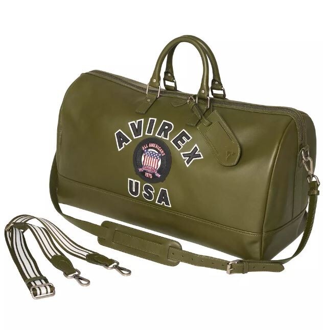 Handmade AVIREX Full Duffle Olive Color Bag Genuine Leather