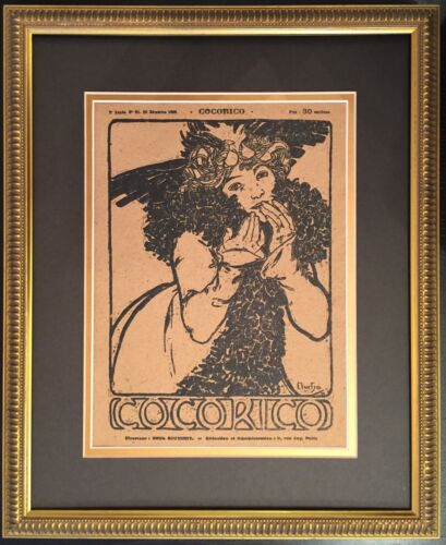 1899 Original Vintage Couverture Cocorico Alphonse Mucha, Fille en Or (encadrée) - Photo 1/4