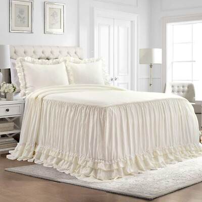 Lush Decor Ella Vintage Chic Ruffle Lace Bedspread Ivory Farmhouse Style Lightwe