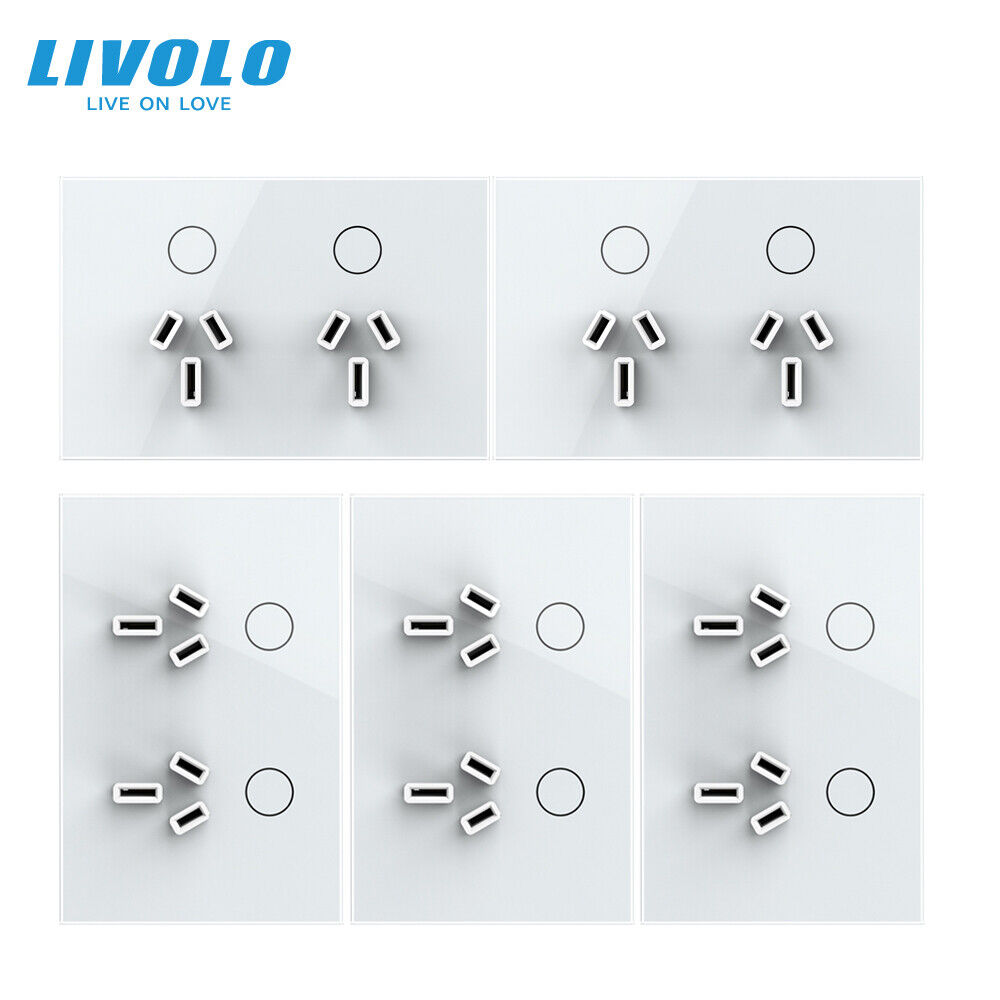 Livolo AU Power Plug Outlet Wall Socket With Switch Touch Button White Panel 5PC
