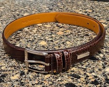 Polo Ralph Lauren Brown Croc Embossed Italian Leather Belt Men's Size 36/90
