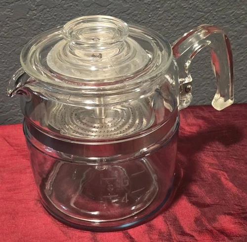 VINTAGE PYREX 7756 B FLAMEWARE 6 CUP GLASS COFFEE POT PERCOLATOR Crack & Chips