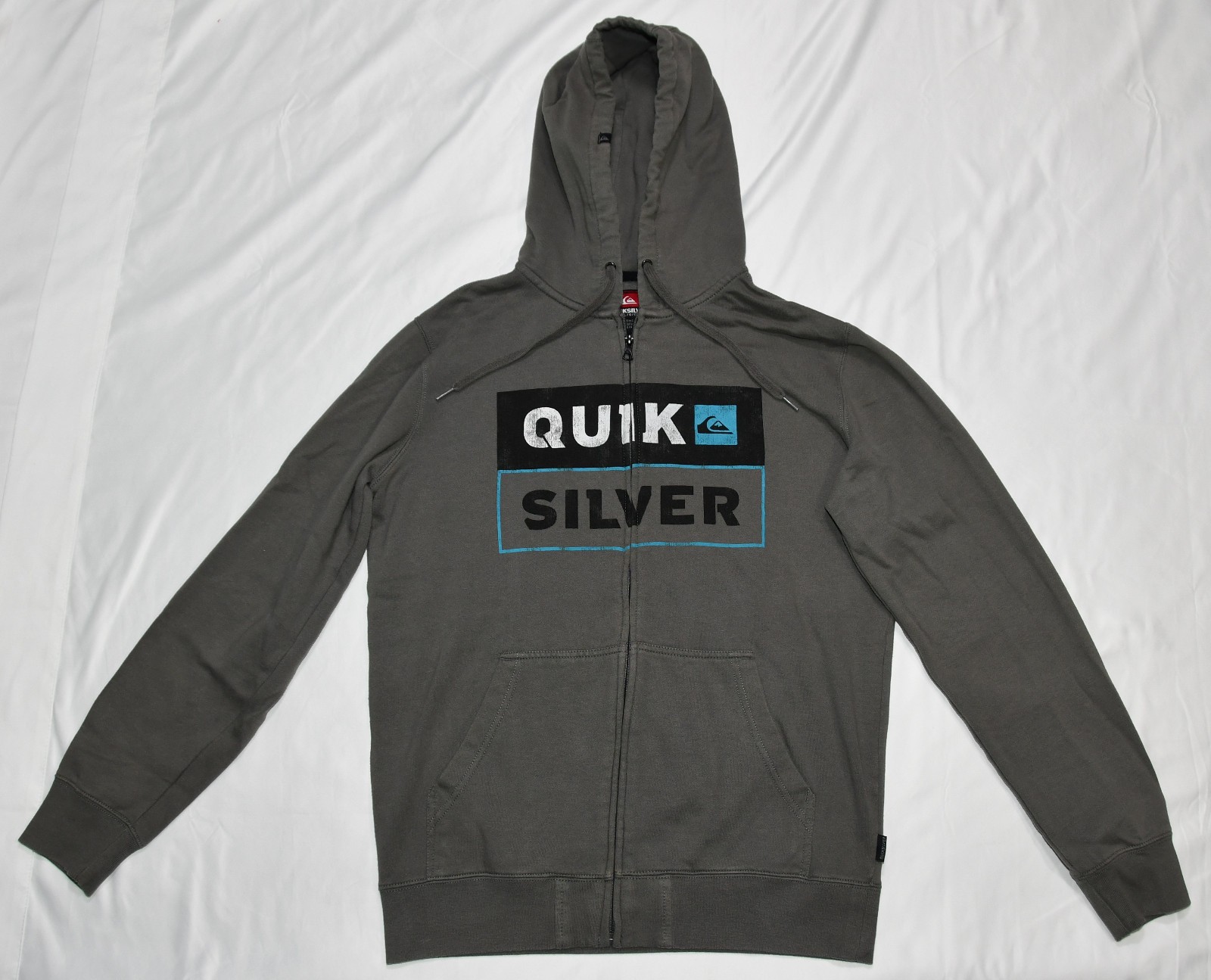 Quicksilver Sweatshirt Hoodie Gray (W Green Hint) Zip Up Large L (READ)
