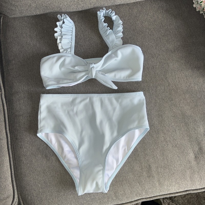 Size 10 Girls Light Blue Ribbed Bikini