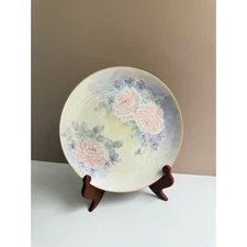 Vintage Pastel Floral Handpainted Hobbyist Plate from the 60s Wall Plate
