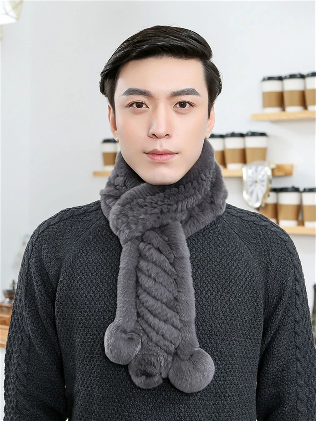 Men's Real Rabbit Fur Scarf Thicken Winter Warm Neck Wrap Collar Size 86x13cm