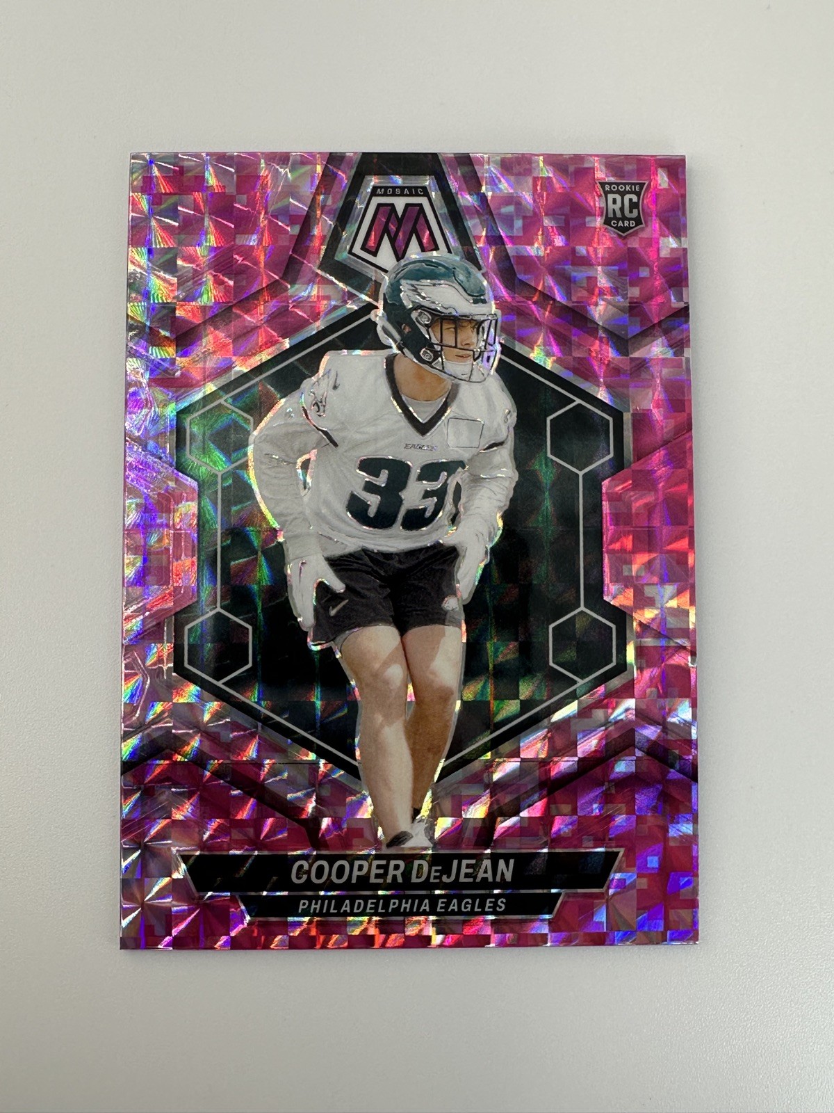 2024 Panini Mosaic Rookies Cooper DeJean #340 Pink Camo Mosaic Prizm (RC) Eagles