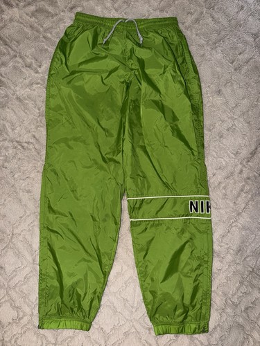 Vintage 90s Nike Track Pants Baggy Fit Wide Leg Nylon Spell Out Size Large Green