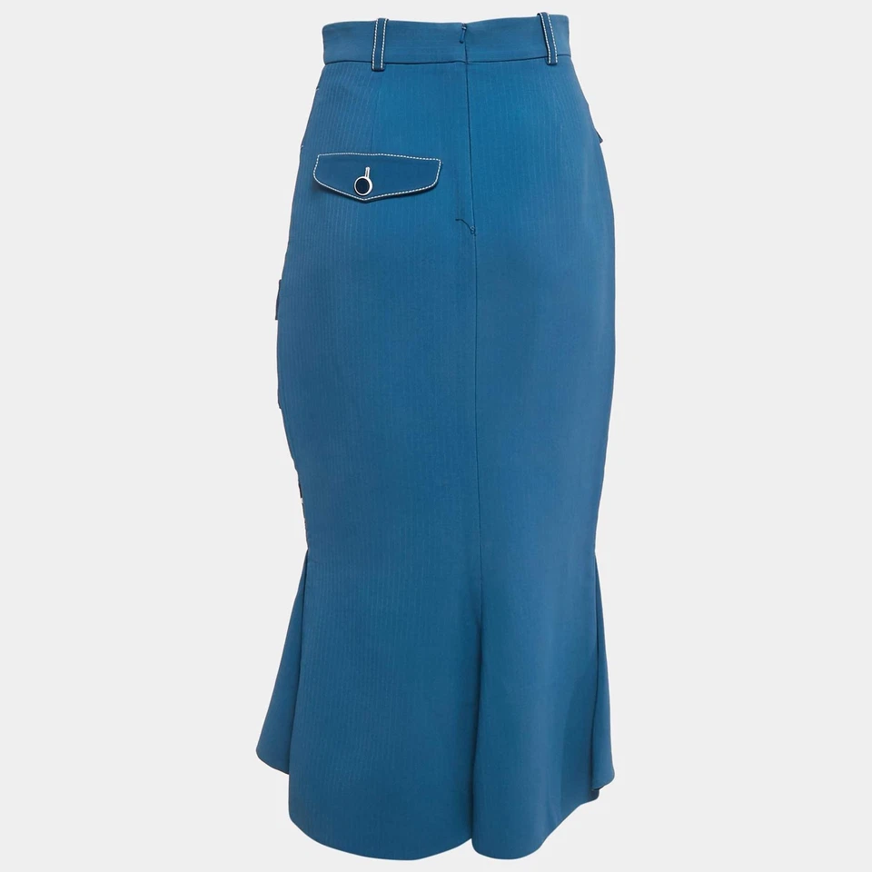 Peter Pilotto Blue Striped Crepe Lace Trim Short Skirt S - Image 2 of 4