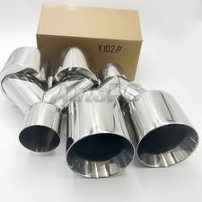 Quad 4 Outlets Stainless Exhaust Tip 2.5 Inlet Staggered Double Wall Angle Cut