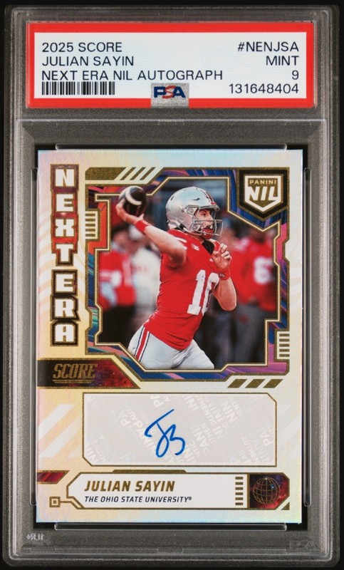 2025 Score - Next Era Nil Auto Julian Sayin #NEN-JSA (AU, RC) PSA MINT 9
