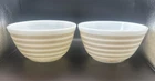 Vintage Pyrex 402 Rainbow Stripes Sandalwood Tan Bowls 1 1/2 qt. Set of 2