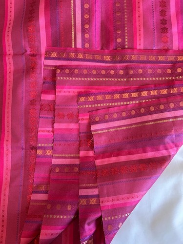Pink Striped Hindu Inspired Fabric Unmarked 1.75 yards with Metallic Threads - Picture 2 of 4