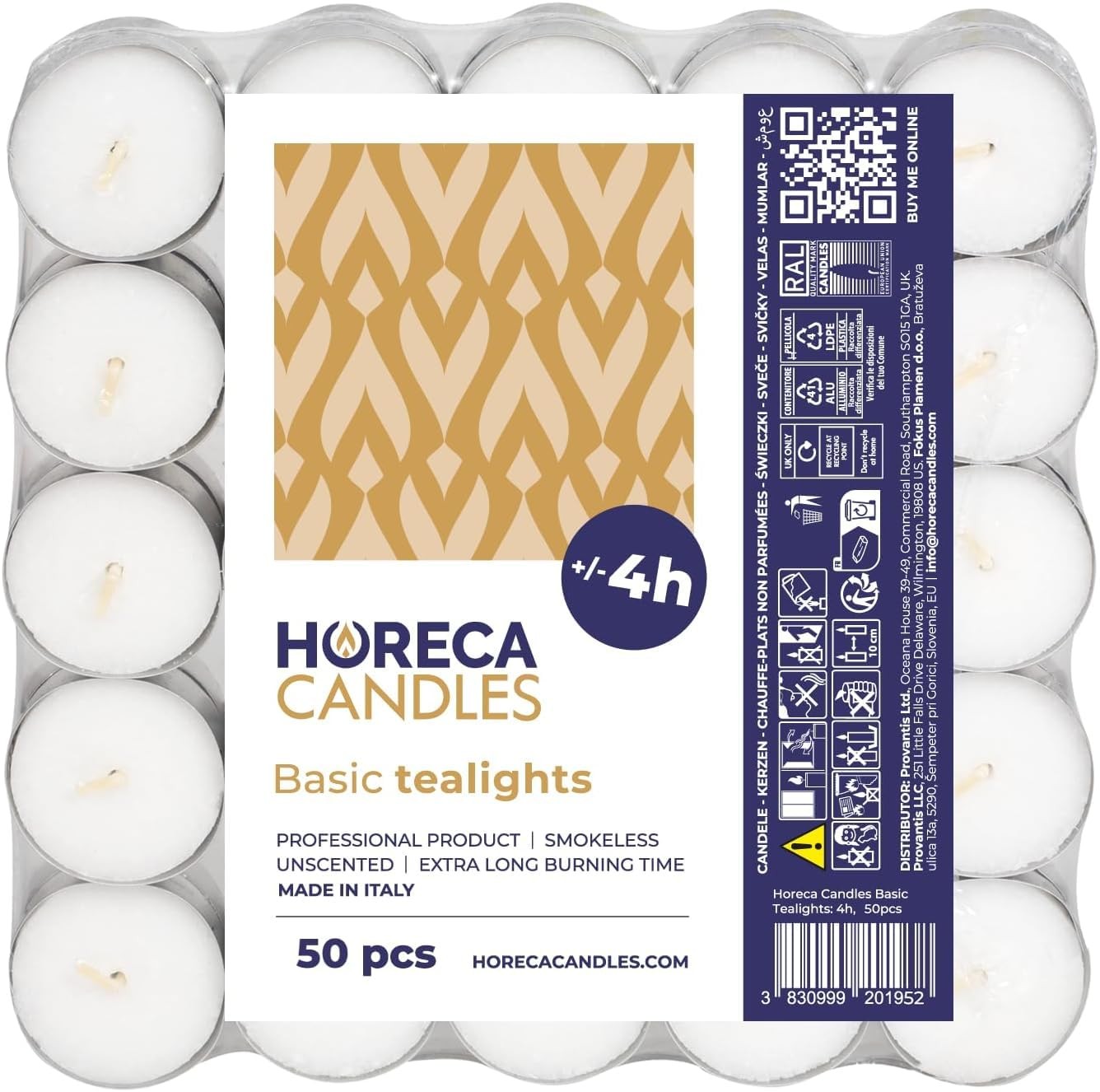 Horeca Candles - Candele Tealight Bianche - Durata 4 Ore di Combustione - Set da