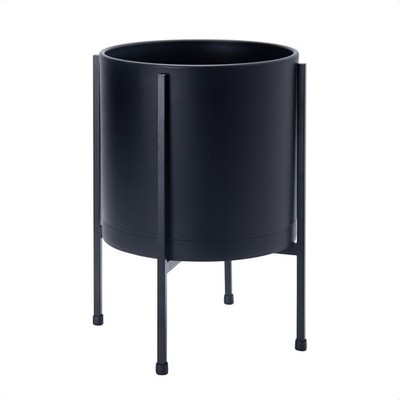 10 Inch Black Planter Pot with Stand   Modern Plastic Cylinder Flower Pot wit...
