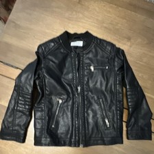 H M Unisex Kids Black Faux Leather Biker Motorcycle Jacket Full Zip 4-5Y