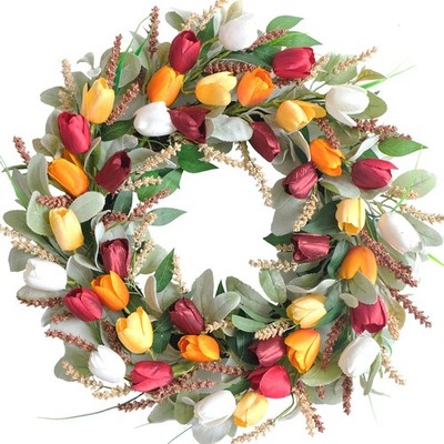 24 Inch Spring Summer Tulip Wreath for Front Door - Artificial Flower Wreath ...