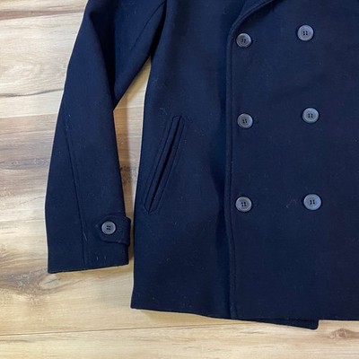 Topman Peacoat Men Small Classic Wool Blend Double Breasted Navy