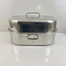 Vintage Small Aluminum Oval Roasting Pan with Domed Lid 15" x 9"