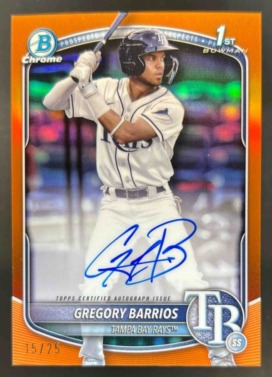 2025 Bowman Gregory Barrios Chrome Auto Orange Refractor 1st Prospect #15/25