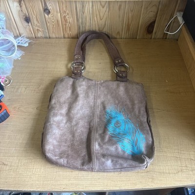 Stitch Swash Hobo Bag Brown Leather Purse Blue Feather Twilight Bella Purse  