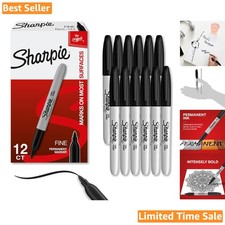 Professional Black Permanent Markers Set - 12 Quick-Drying, Fade Resistant Pens