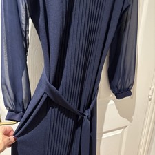 Vintage Trina Lewis & Marjon Couture Navy Pleated Midi Dress Size 14 Never Worn