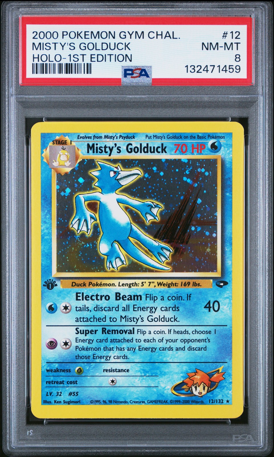 2000 POKEMON GYM CHALLENGE HOLO-1ST ED #12 MISTY'S GOLDUCK PSA 8