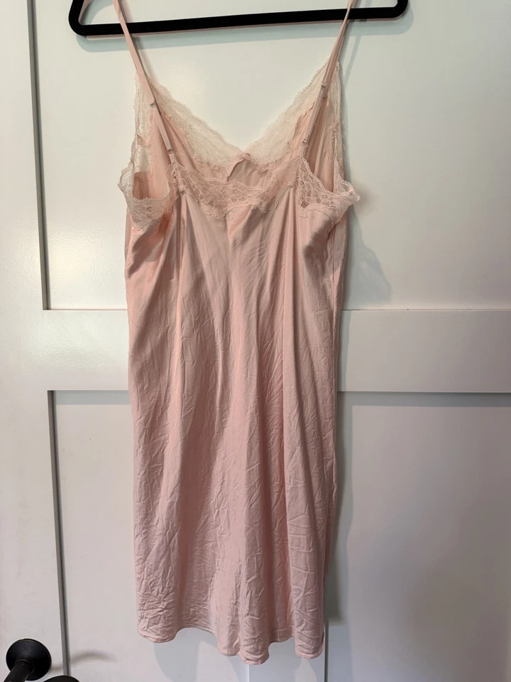 De Colección Harrods 100% Seda Camisón Sin Mangas Rosa Encaje Corte Sesgado Lencería Vestido S/M Foto 2 de 4