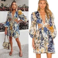 Zimmermann Aliane Dress Size 0 AU 8 / US 4 Floral Print Long Sleeve Cut Out Mini