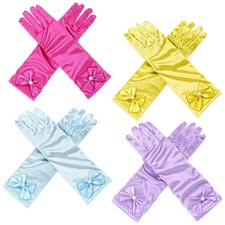 4 Pairs Satin Princess Gloves for Litter Girls Dress Up Costumes Tea Party