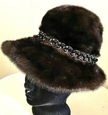 VINTAGE LENORE MARSHALL NEW YORK RICH BROWN MINK FUR BRIM HAT 20.5 Circ.