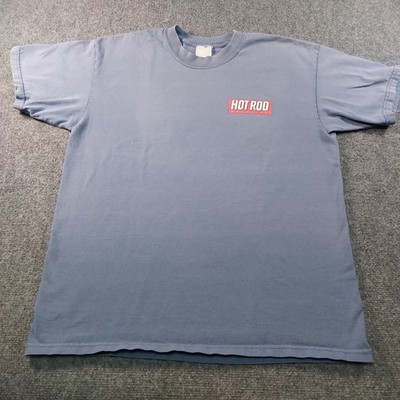 Vintage Hot Rod Magazine Shirt Mens Large Blue FADER Racing over in 8 Seconds