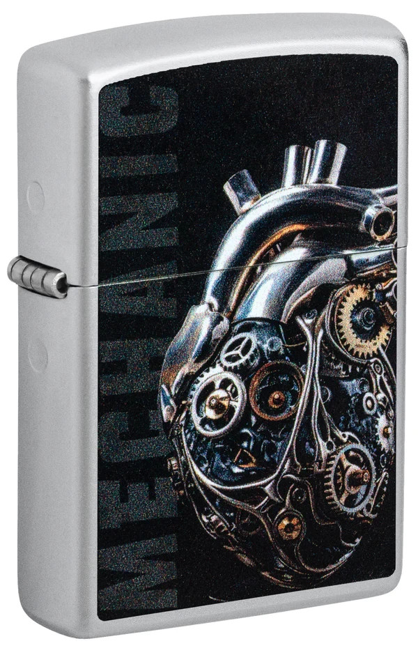 Zippo 46829, Mechanical Heart Design, Satin Chrome Finish Lighter
