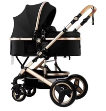 Luxury Baby Stroller 2in1 with Bassinet Mode Foldable Black