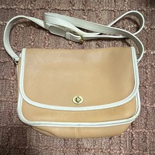Vintage Coach Tan/White Crossbody Bag Turn Lo...
