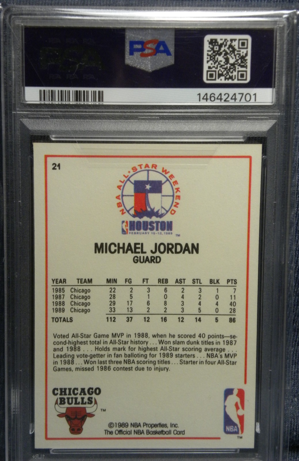 MICHAEL JORDAN  1989 HOOPS #21 ALL-STAR PSA-6 BEAUTIFUL !! view 3