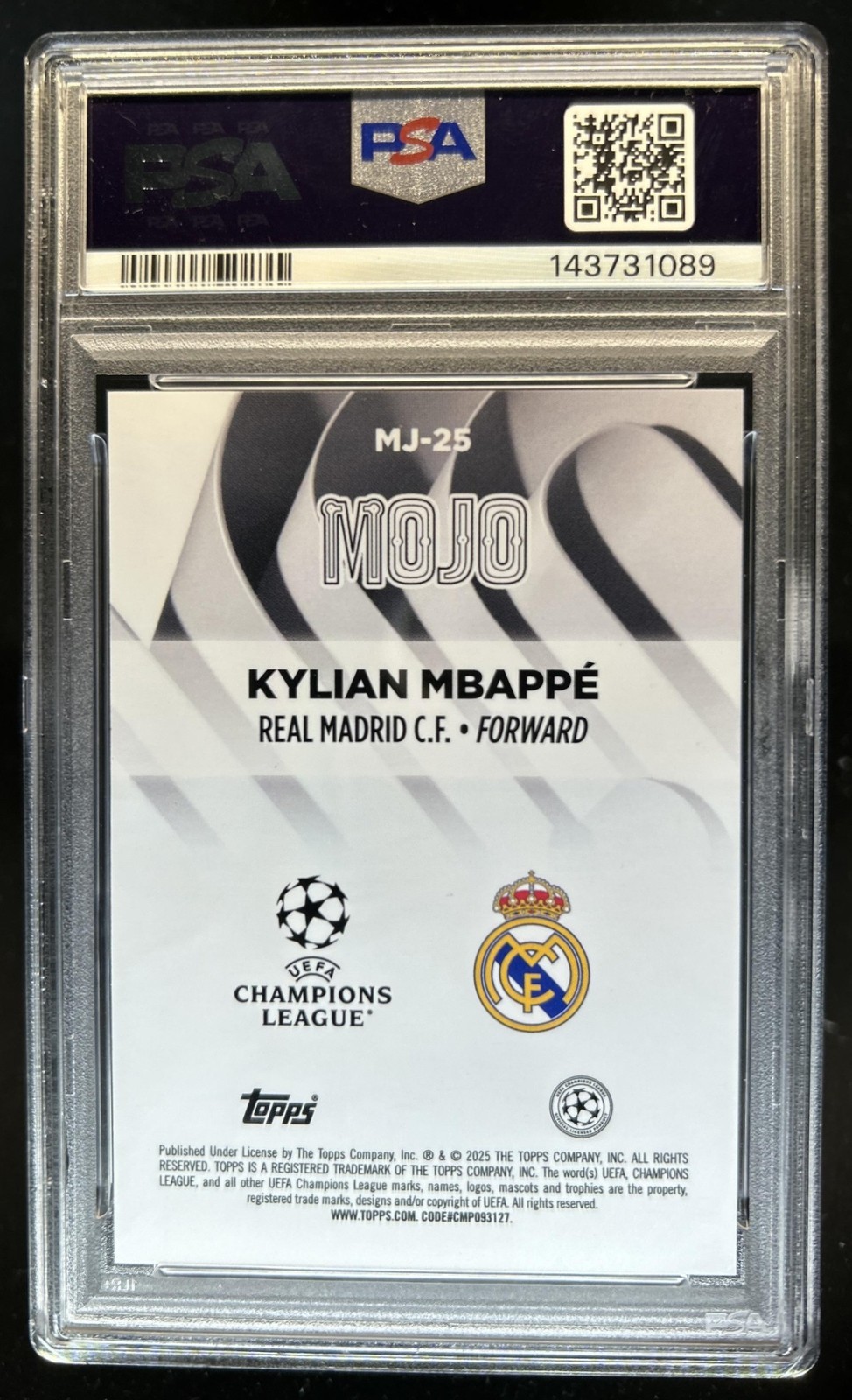 2024-25 Topps UEFA Kylian Mbappe Mojo SP #MJ-25 Real Madrid PSA 9 view 2