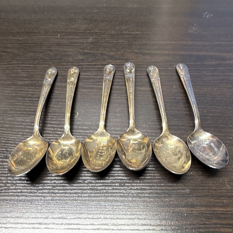 Rogers Silverplate Souvenir Spoons Lot of 6 Art Nouveau Post-1940