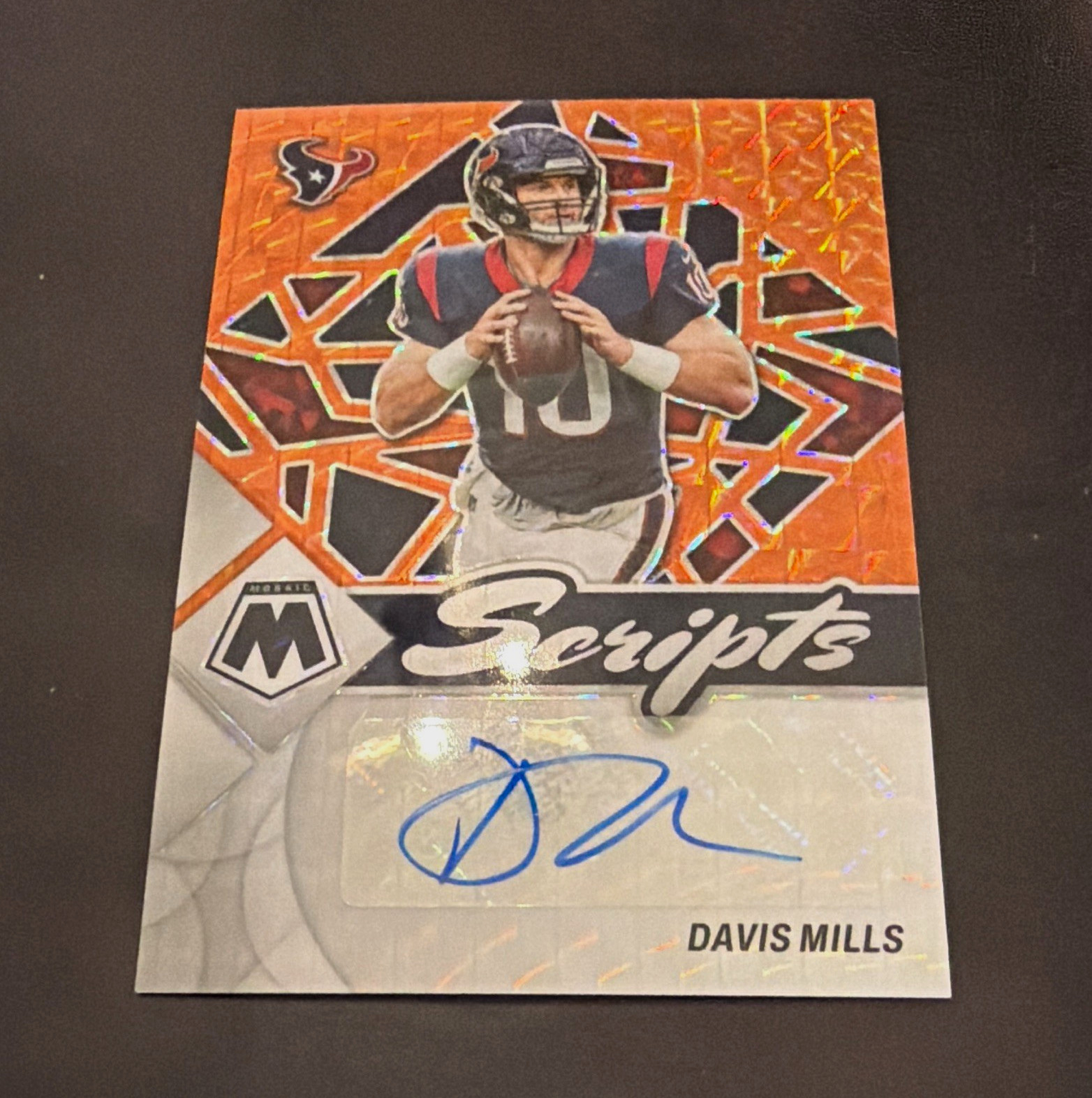 Panini Mosaic 2022 Scripts Davis Mills Auto Orange Prizm Texans #S-DMI