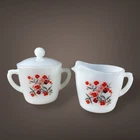Fire King Primrose Creamer Sugar Set Milk Glass Vintage 1960s Valentine Spring