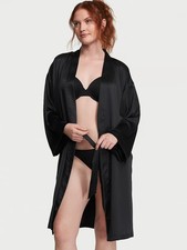 VICTORIAS SECRET Black Satin Midi Robe Quiet Luxury Feminine Coquette One Size