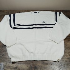 Vintage IZOD Mens Sweater LARGE White Logo Stripe Grandpa Classic Preppy Cotton