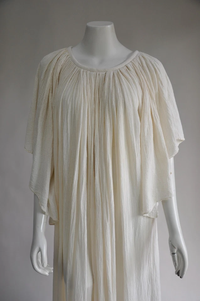 Vestido boho vintage años 70 cremoso marfil algodón gasa manga ángel se adapta a la mayoría Foto 2 de 4
