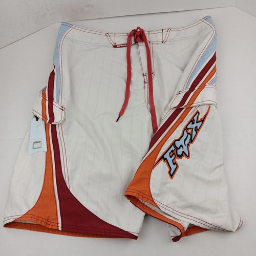 Fox Boardies Deluxe Board Shorts w/ Pocket Men Size 36 White Orange Wax Comb
