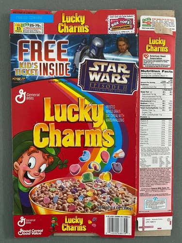 General Mills Lucky Charms cereal box w/Free Stars Wars Ticket from2002 | eBay