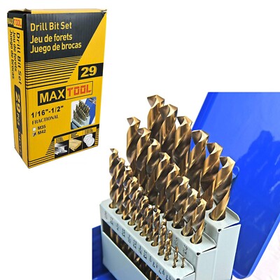 MaxTool 29 Pieces Drill Set 29PCs/29-Piece Twist Drill Bit Set 8% Cobalt HSS ...