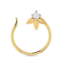 Anello Piercing Naso Solitaire In Moissanite Rotonda Placcato Oro 14K Giallo