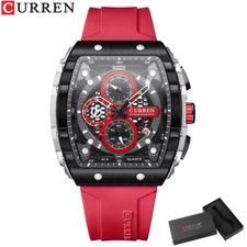 Sports Unique Rectangular Watches with Large Dial Casual Quartz Silicone Bands W